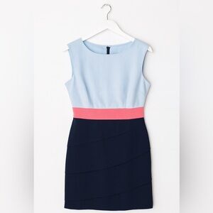 Connected Apparel Orange, White, and Navy Lined Sleeveless Dress Size 10 Petite